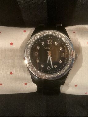 Relic Black and Silver and Crystal Accent Women's Watch